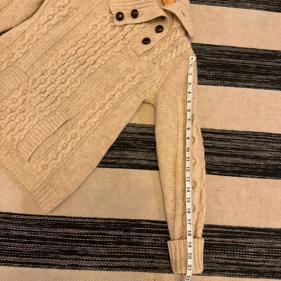 Vintage By Pops Women's Ivory Wool Cable Knit Button Up Collar Pull Over Sweater - Picture 11 of 14